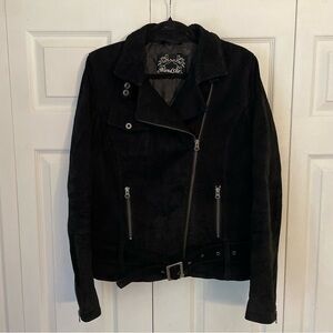 Vintage BlendShe Leather Suede Black Moto Jacket Extra Large